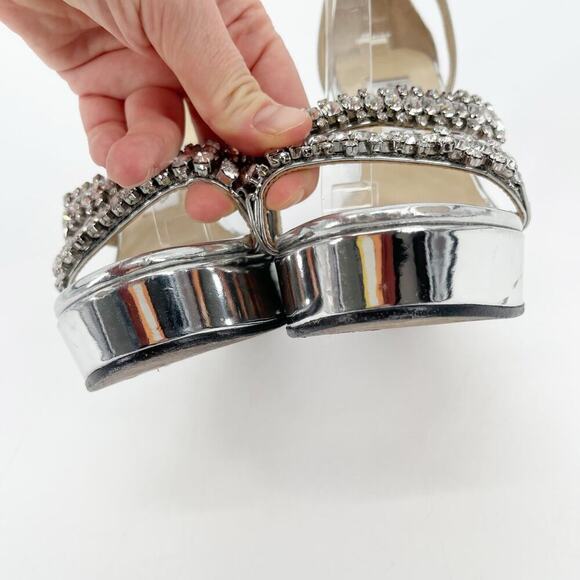 Jimmy Choo Silver Metallic Bing 120 Crystal Embellished Wedge Sandal size IT 37 - Picture 7 of 15